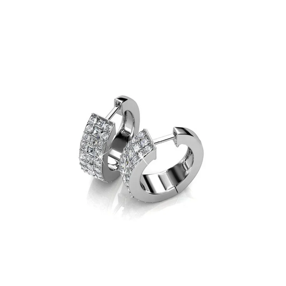 Triple Diamond Hoop Earrings Swarovski Crystals - Picture 5 of 6